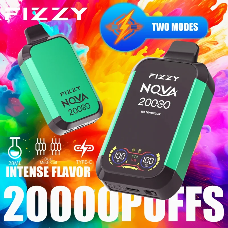 2024 Фабричний оригінальний оптовий продаж Fizzy Nova 20000 Puffs 20K 12 ароматів 28 мл Одноразовий вейп з подвійною сітчастою котушкою 2 5 Нікотин з РК-екраном 14