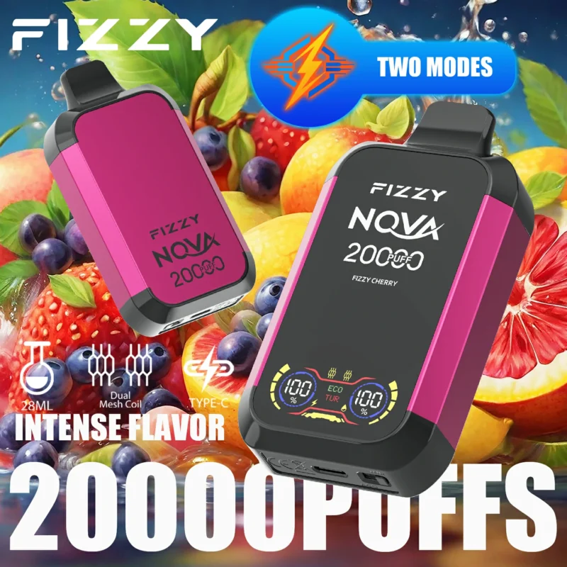 2024 Фабричний оригінальний оптовий продаж Fizzy Nova 20000 Puffs 20K 12 ароматів 28 мл Одноразовий вейп з подвійною сітчастою котушкою 2 5 Нікотин з РК-екраном 15