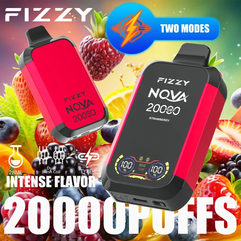 2024 Фабричний оригінальний оптовий продаж Fizzy Nova 20000 Puffs 20K 12 Flavors 28ml Подвійна сітчаста спіраль Одноразовий Vape 2% 5% Нікотин з РК-екраном