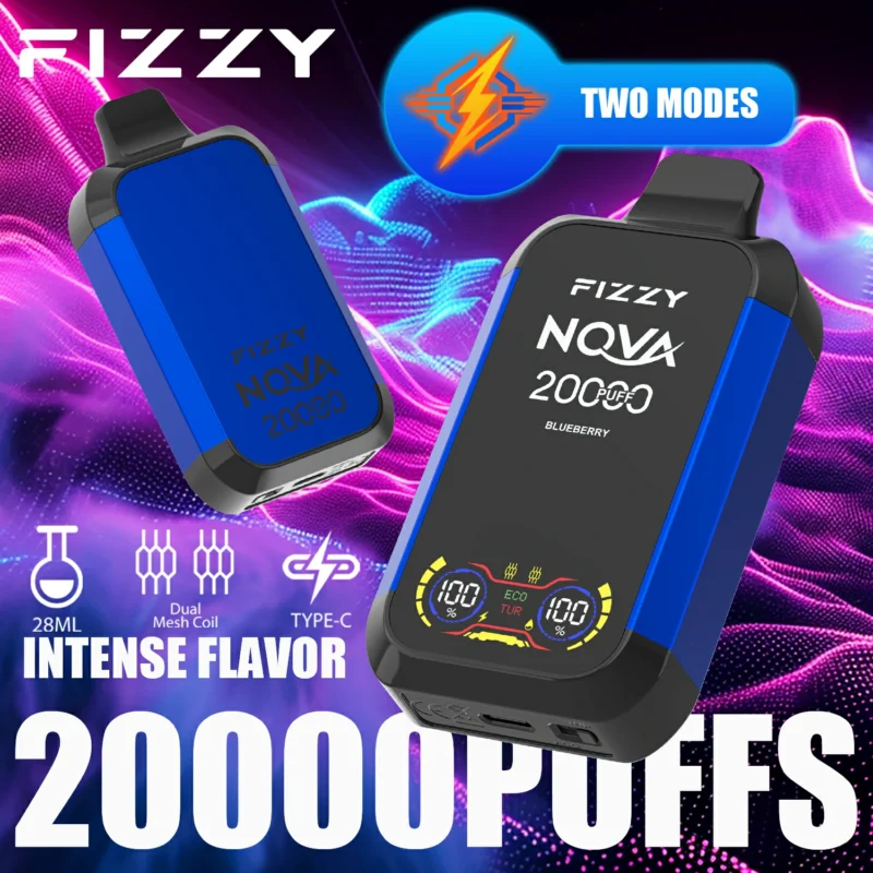 2024 Фабричний оригінальний оптовий продаж Fizzy Nova 20000 Puffs 20K 12 ароматів 28 мл Одноразовий вейп з подвійною сітчастою котушкою 2 5 Нікотин з РК-екраном 5