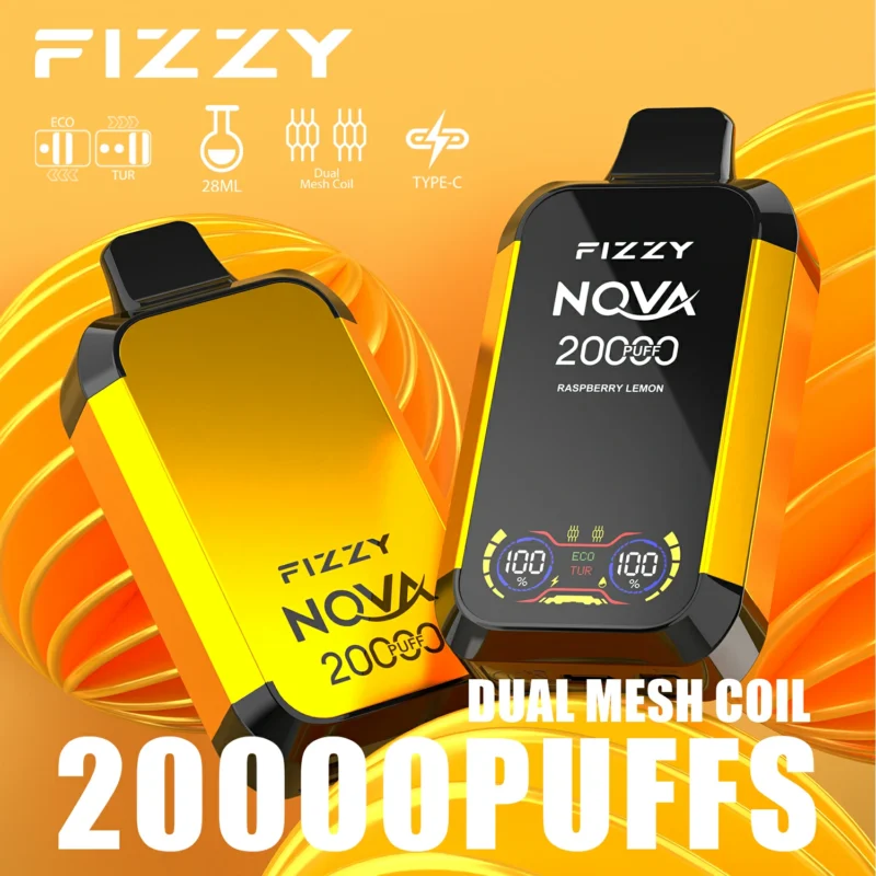 2024 Фабричний оригінальний оптовий продаж Fizzy Nova 20000 Puffs 20K 12 ароматів 28 мл Одноразовий вейп з подвійною сітчастою котушкою 2 5 Нікотин з РК-екраном 7