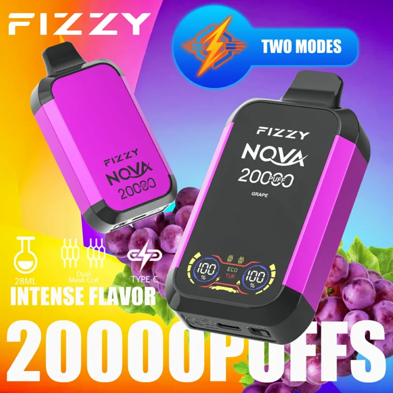 2024 Фабричний оригінальний оптовий продаж Fizzy Nova 20000 Puffs 20K 12 ароматів 28 мл Одноразовий вейп з подвійною сітчастою котушкою 2 5 Нікотин з РК-екраном 8