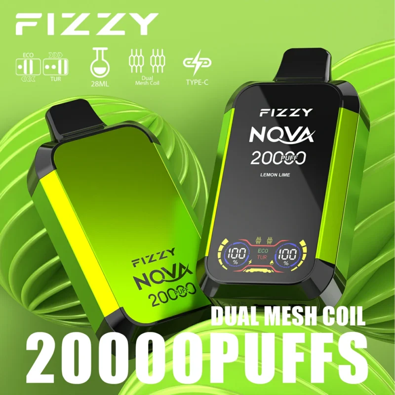 2024 Фабричний оригінальний оптовий продаж Fizzy Nova 20000 Puffs 20K 12 ароматів 28 мл Одноразовий вейп з подвійною сітчастою котушкою 2 5 Нікотин з РК-екраном 9