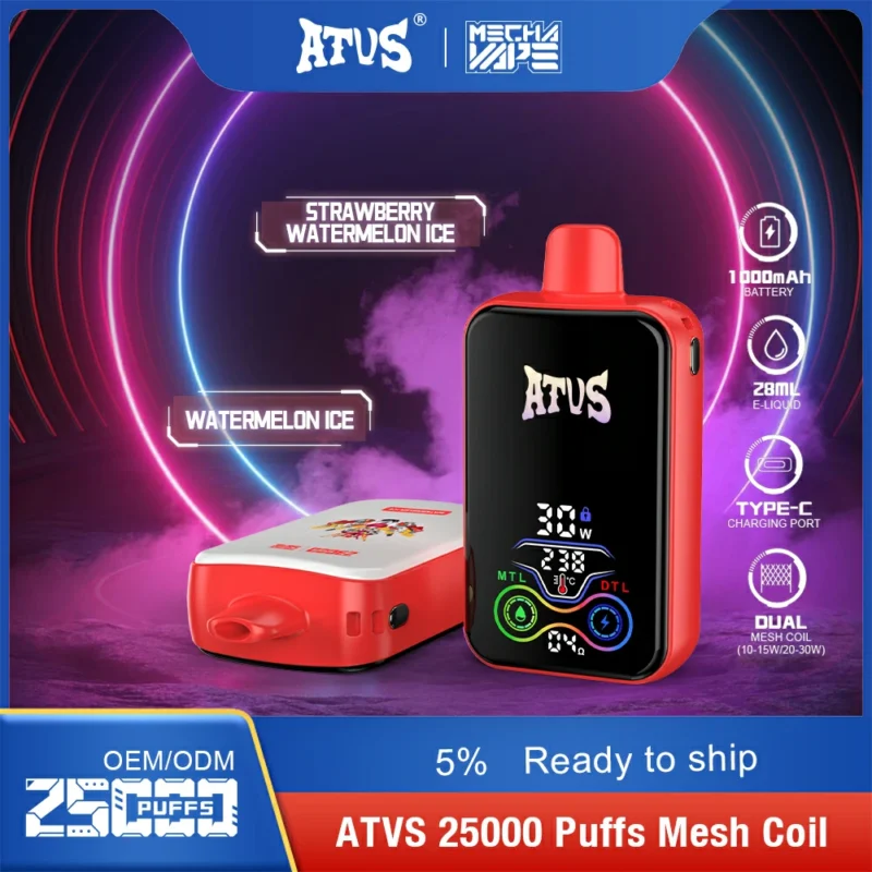 2024 Hot Selling Original Factory Product ATVS 25000 Puffs 28ml Dual Flavor Mesh Coil 2 5 Nicotine 1000mAh Wholesale Disposable Vape Pen Ready To Ship 10