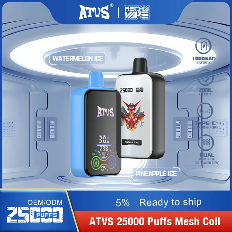 2024 Hot Selling Original Factory Product ATVS 25000 Puffs 28ml Dual Flavor Mesh Coil 2 5 Nicotine 1000mAh Wholesale Disposable Vape Pen Ready To Ship 6