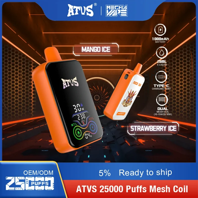 2024 Hot Selling Original Factory Product ATVS 25000 Puffs 28ml Dual Flavor Mesh Coil 2 5 Nicotine 1000mAh Wholesale Disposable Vape Pen Ready To Ship 8