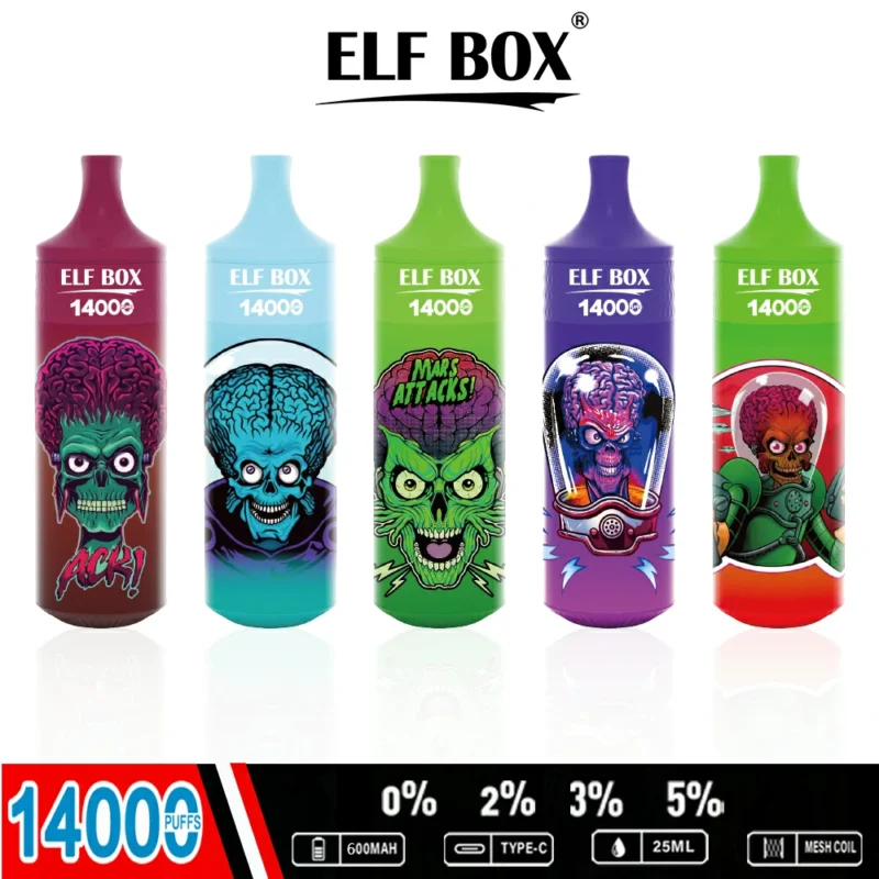 2024 Venta caliente Venta al por mayor original ELF BOX RGB 14000 Puffs Mesh Coil 25 ml 0% 2% 3% 5% Nicotina Vape desechable Pluma en stock con luz RGB