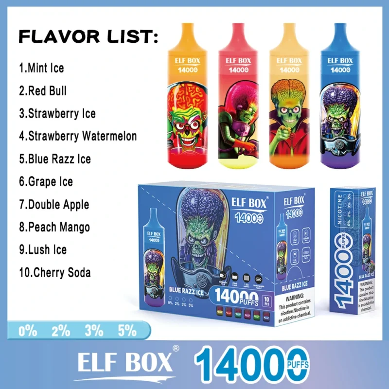 2024 Venta caliente Original Venta al por mayor ELF BOX RGB 14000 Puffs Mesh Coil 25 ml 0 2 3 5 Nicotina Vape Pen desechable en stock con luz RGB 4