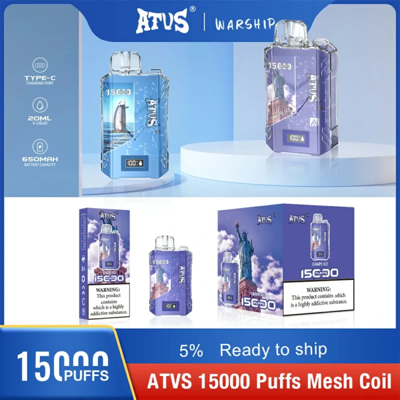 ATVS 15000 Puflar Örgü Bobin 20 ml 5% Nikotin Stokta Toptan Orijinal Fabrika Tek Vape Kalem