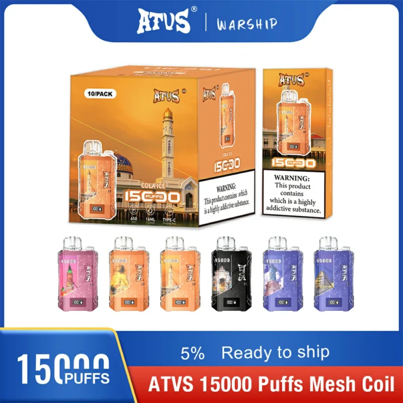 ATVS 15000 Puflar Örgü Bobin 20 ml 5 Nikotin Toptan Orijinal Fabrika Tek Kullanımlık Vape Kalem Stokta 8