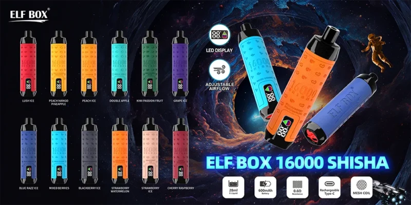 Cina fabbrica originale ELF BOX SHISHA 16000 soffi 16K 28ml DTL 0 2 3 5 penna Vape usa e getta all'ingrosso di nicotina con display a led flusso d'aria regolabile 8