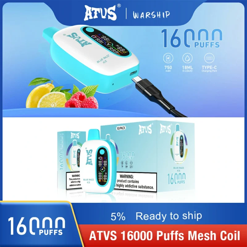 Hot Selling E Cig ATVS 16000 Puffs 16K 18ml Mesh Coil 2 5 Nicotine Wholesale Disposable Vape With Display Screen 5