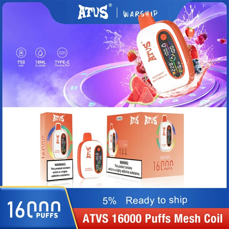 Hot Selling E Cig ATVS 16000 Puffs 16K 18ml Mesh Coil 2 5 Nicotine Wholesale Disposable Vape With Display Screen 7