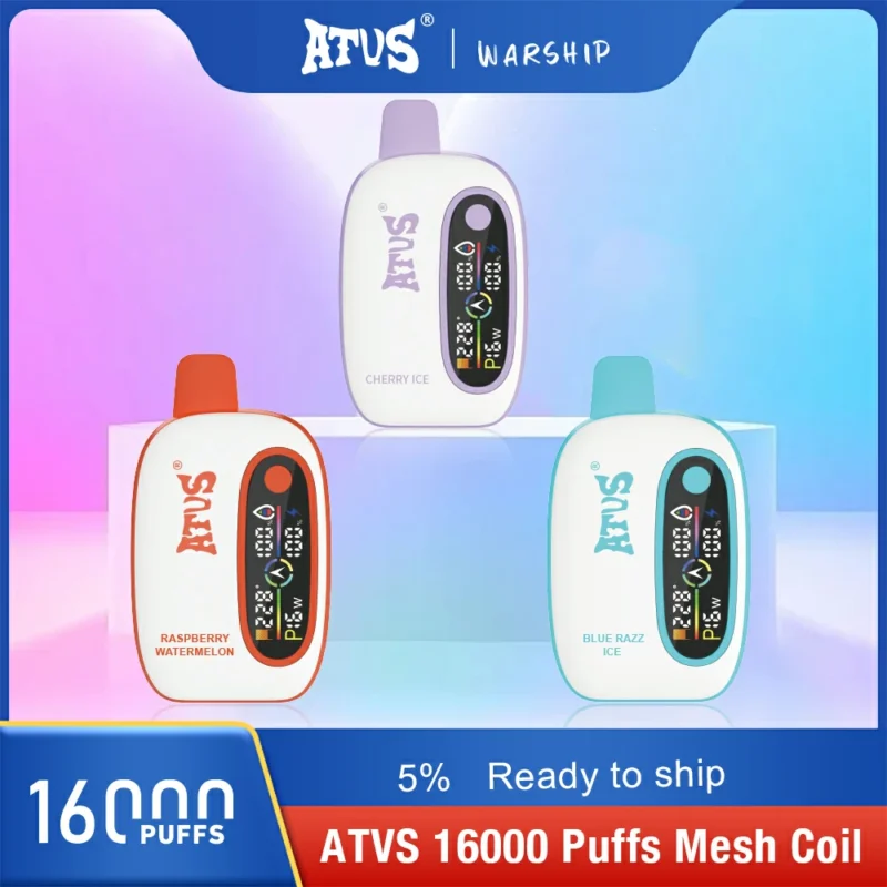 Hot Selling E Cig ATVS 16000 Puffs 16K 18ml Mesh Coil 2 5 Nicotine Wholesale Disposable Vape With Display Screen 8