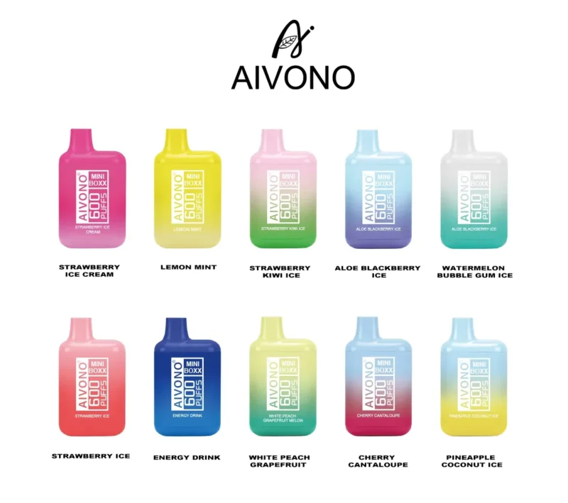 Design nou Aivono Aim Mini Boxx 600 Puff 0% 2% 5% Kit de pornire pentru vaporizator de sare Nic Pen Vape de unică folosință E-Cig