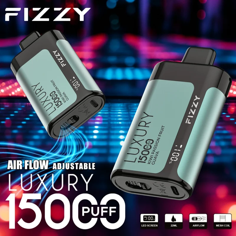 Magazzino originale UE Fizzy Luxury 15000 Soffi Mesh Coil 22ml 2 5 Nicotina 15 Sapori Vape monouso con schermo LCD 10