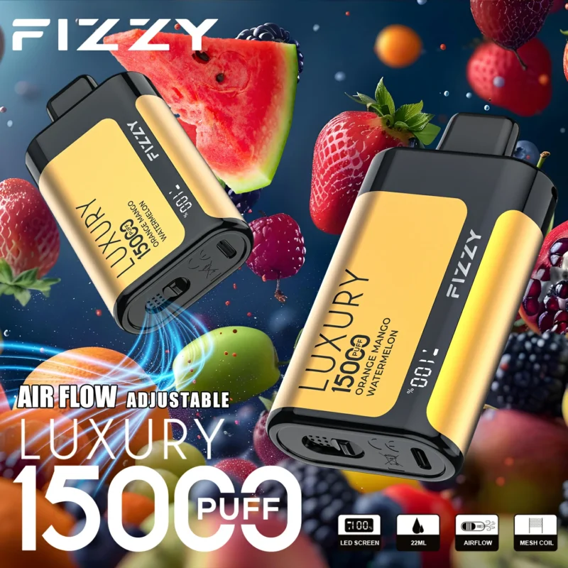 Magazzino originale UE Fizzy Luxury 15000 Puffs Mesh Coil 22ml 2 5 Nicotina 15 Gusti Vape monouso con schermo LCD 13