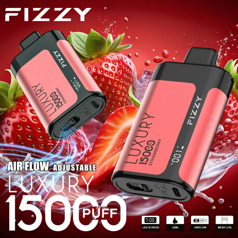 Originale magazzino UE Fizzy Luxury 15000 soffi Mesh Coil 22ml 2% 5% Nicotina 15 sapori Vape usa e getta con schermo LCD