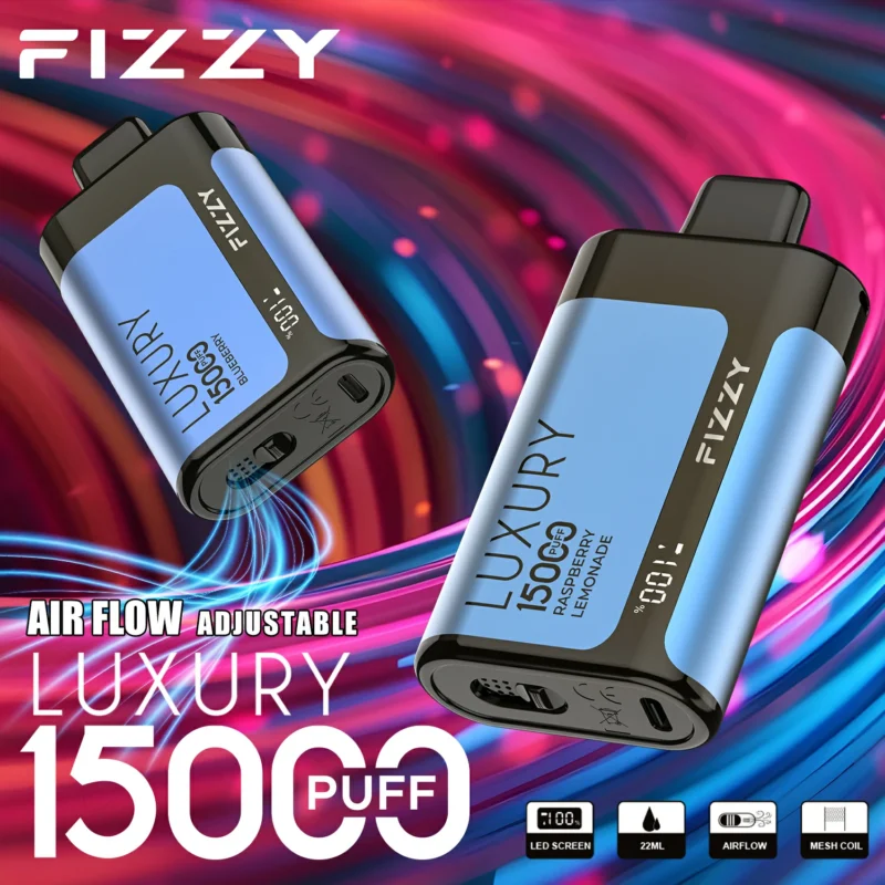 Magazzino originale UE Fizzy Luxury 15000 Soffi Mesh Coil 22ml 2 5 Nicotina 15 Sapori Vape monouso con schermo LCD 8