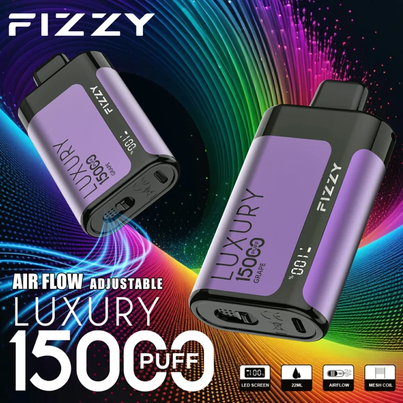 Magazzino originale UE Fizzy Luxury 15000 Soffi Mesh Coil 22ml 2 5 Nicotina 15 Sapori Vape monouso con schermo LCD 9