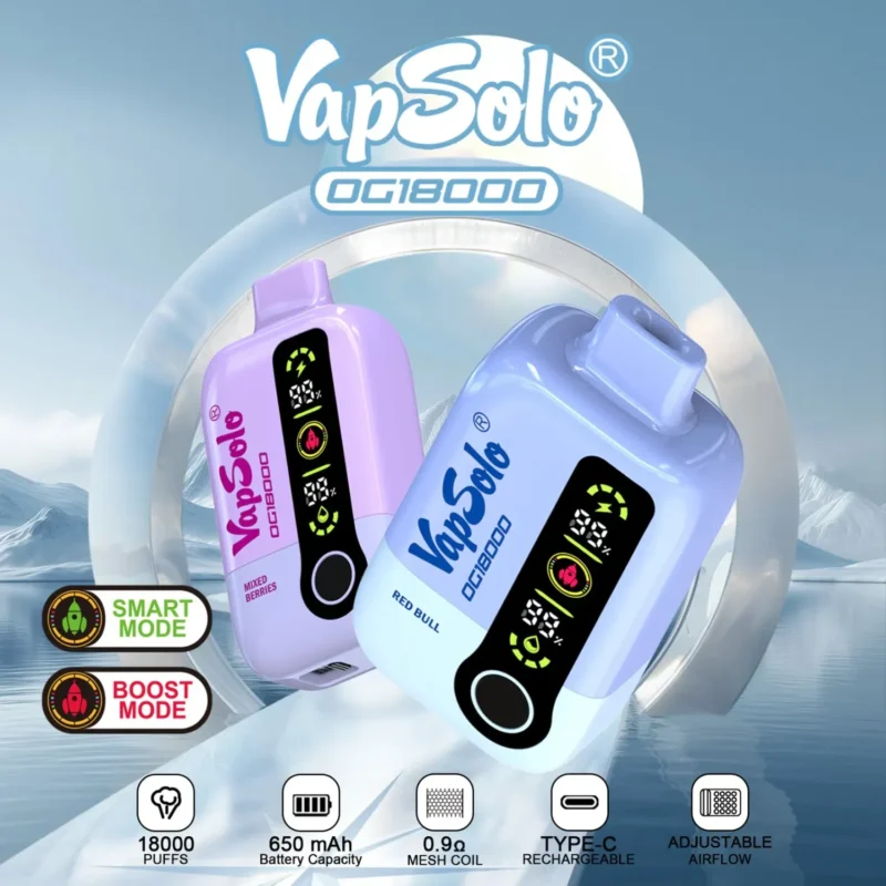 Eredeti nagykereskedelmi ár Vapsolo DG 18000 Puffs 28 ml-es eldobható vape Airflow Smart képernyővel