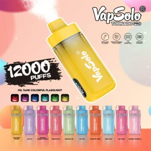 Vapsolo Tornado Pro 12000 Puffs Original Factory Bulk Wholesale Mesh Coil Одноразовий Vape з 4 рівнями повітряного потоку RGB Light