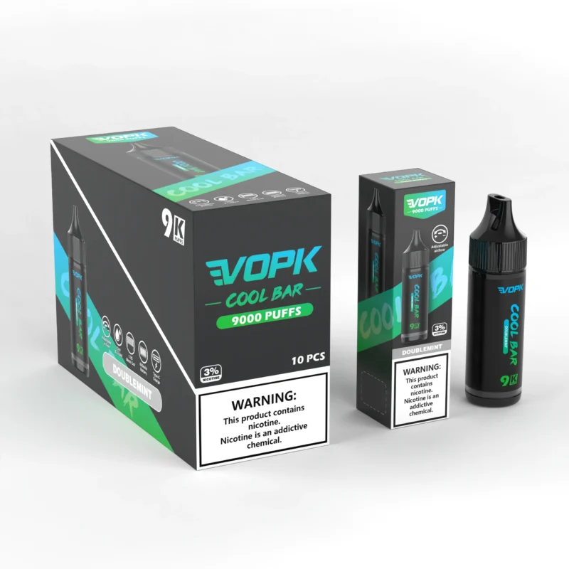 Vopk Cool Bar 9000 Puffs 15ml 600mAh 3 Bobina de Malha Original Descartável Vape Fluxo de Ar Ajustável 12 Escalado