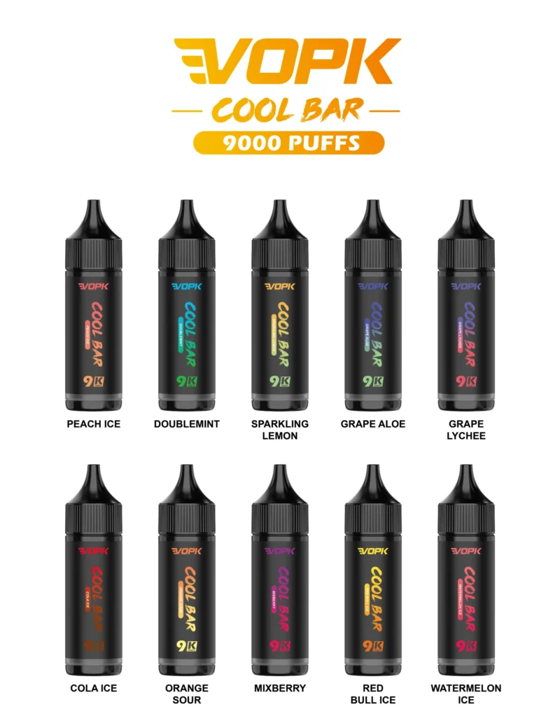 Vopk Cool Bar 9000 Puffs 15ml 600mAh 3% Bobina de Malha Original Descartável Vape Fluxo de Ar Ajustável