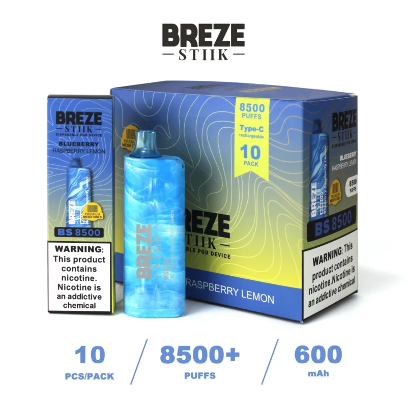 BREZE STIIK BS8500 8500 Puffs Mesh Coil Type C 600mAh ladattava akku 17ml 2 5 Nikotiini Alkuperäinen Factory Kertakäyttöinen Vape Pen 2 skaalattu