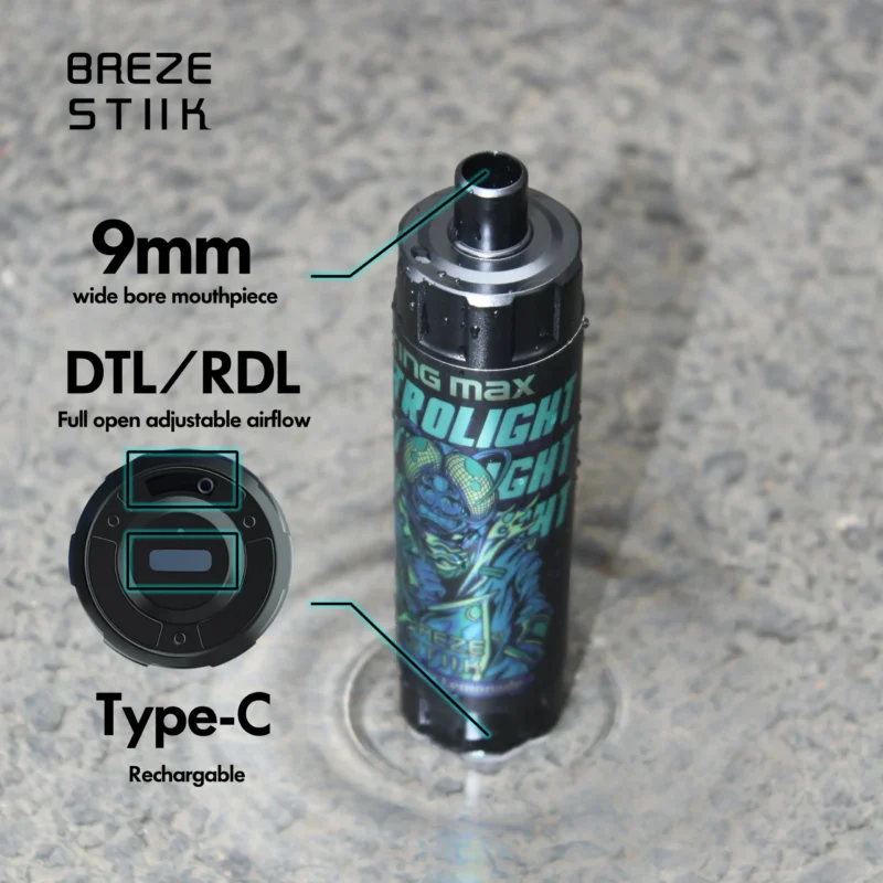 Breze Stiik King Max 10000 Puffs DTL Mesh Coil 20ml 0 1 Nicotina Original Caneta Vape Descartável Com Fluxo de Ar Ajustável 4 escala