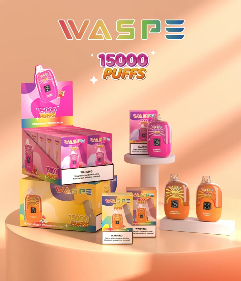 Orijinal Fabrika Waspe 15000 Puflar Dijital Kutu 0 2 3 5 Nikotin 22 ml Örgü Bobin LCD ekranlı Toptan Tek Vape Kalem 9 ölçekli