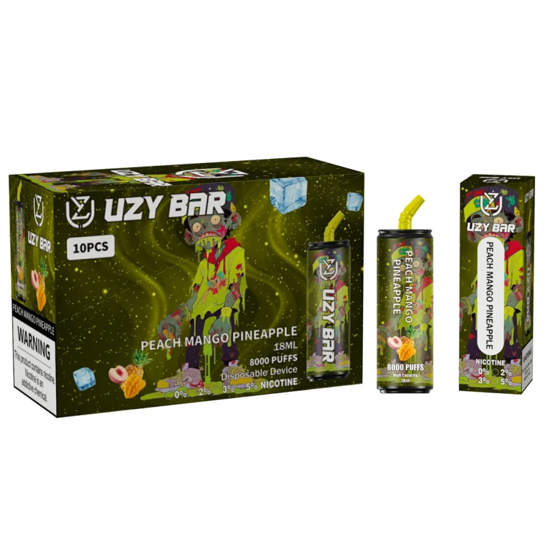 UZY Bar 8000 Puffs 0% 2% 3% 5% Nikotiini 1100mAh Type-C ladattava akkuverkkokela alkuperäinen kertakäyttöinen vape-kynä RGB-valolla