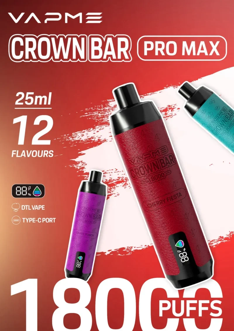 VAPME CROWN BAR 18000 Puffs 18K Pod 5% Nikotín 25ml 850mAh Nabíjateľná batéria Originálne jednorazové pero Vape Veľkoobchod