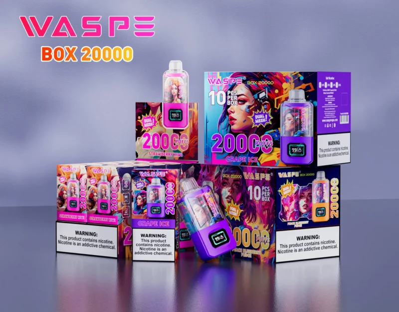 WASPE 20000 PUFFS Dual Mesh Box 0 2 3 5 Nicotine 24ml Dual Mesh Factory Original χονδρικής χονδρικής μαρκαδόρου ατμού με οθόνη LCD 5