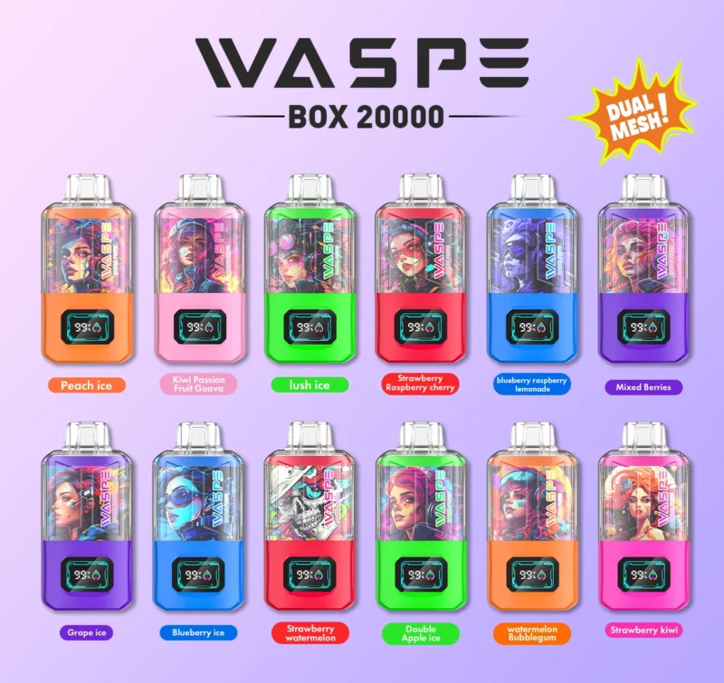 WASPE 20000 PUFFS Dual Mesh Box 0% 2% 3% 5% Nicotine 24ml Dual Mesh Factory Original χονδρικής χονδρικής μαρκαδόρου ατμίσματος με οθόνη LCD