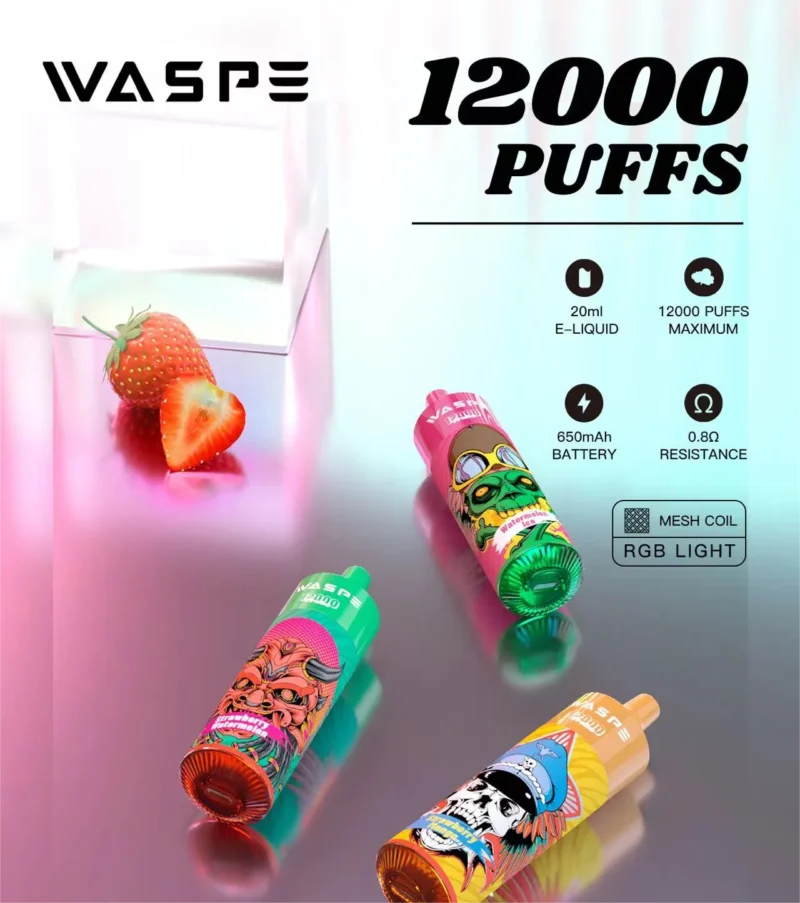 Waspe 12000 Puffs Caixa Digital 0% 2% 3% 5% Nicotina 20ml Bobina de Malha Original Atacado Caneta Vape Descartável Com Display LCD